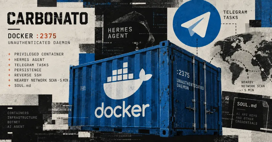 Carbonato заражает Docker-хосты и разворачивает ИИ-агента Hermes