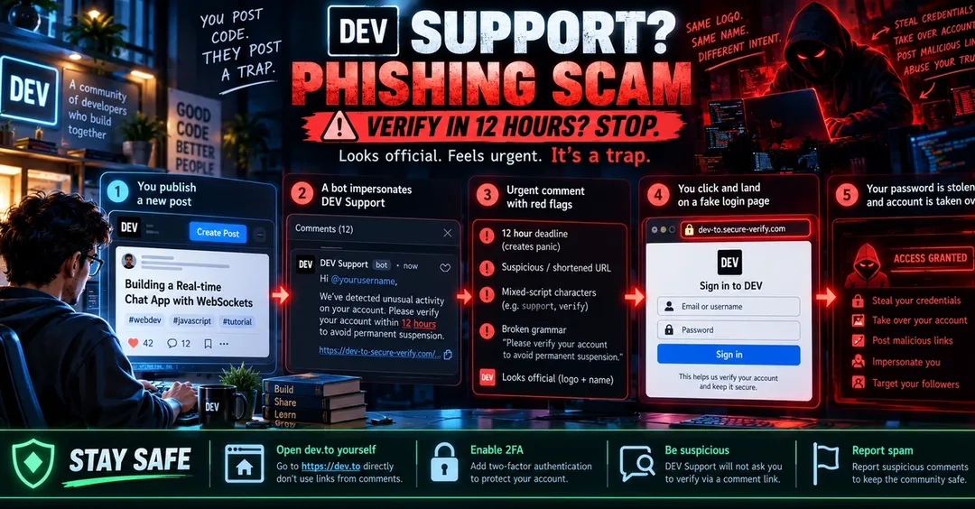 dev.to атакуют фишинговые комментарии от имени «DEV Support»