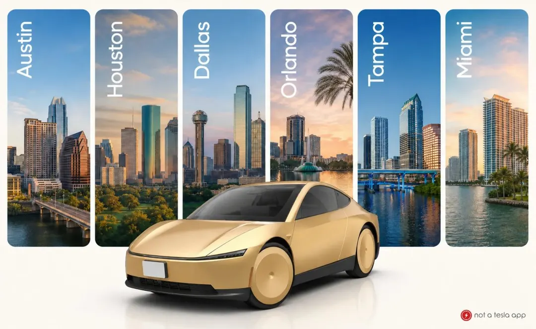Tesla Robotaxi работает в семи регионах США: от 23 до 1098 кв. миль