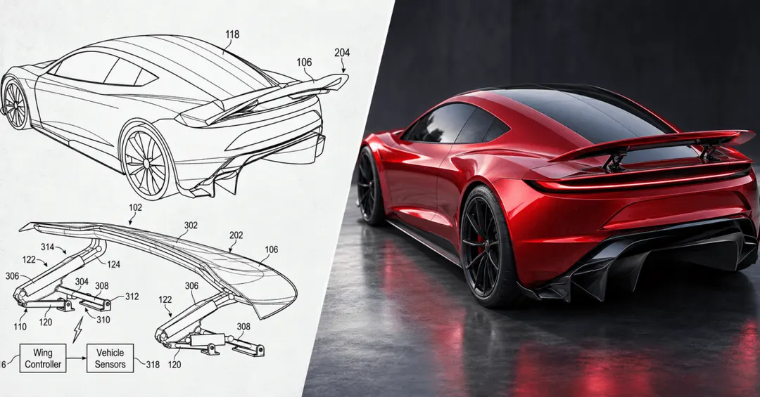 Патент Tesla раскрыл активное антикрыло Roadster с прижимной силой 700 кг