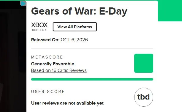 Gears of War: E-Day получила высокие оценки на Metacritic