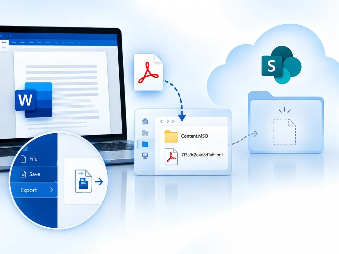 Word 2609 сохраняет PDF в скрытый кэш вместо SharePoint