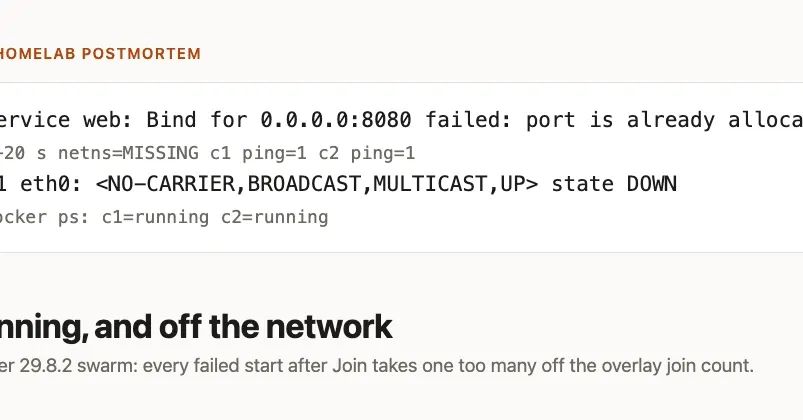 Баг Docker 29.8.2: сбойный сервис swarm отключает здоровые контейнеры от overlay-сети