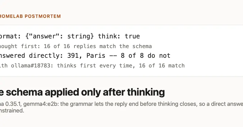 Баг Ollama: схема JSON игнорируется, если thinking-модель отвечает без размышлений