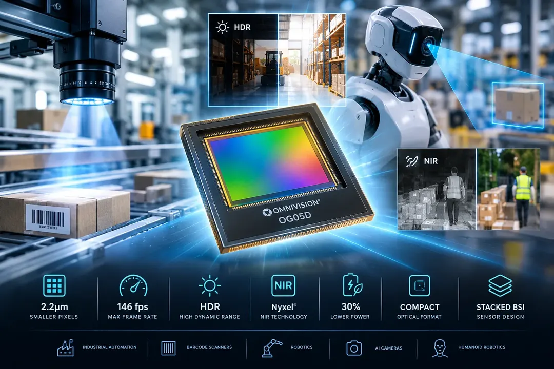 OMNIVISION выпустила первый в отрасли 2,2-мкм глобальный затвор HDR-сенсор для машинного зрения