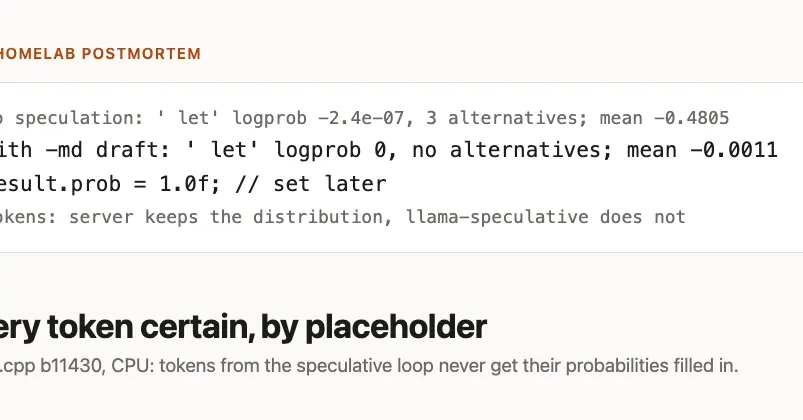 В llama-server logprobs становятся заглушками при спекулятивном декодировании