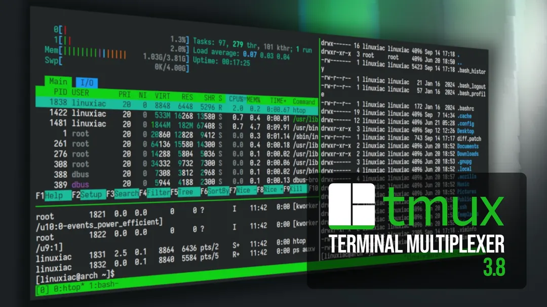 Tmux 3.8: плавающие панели, встроенные темы и нечёткий переключатель