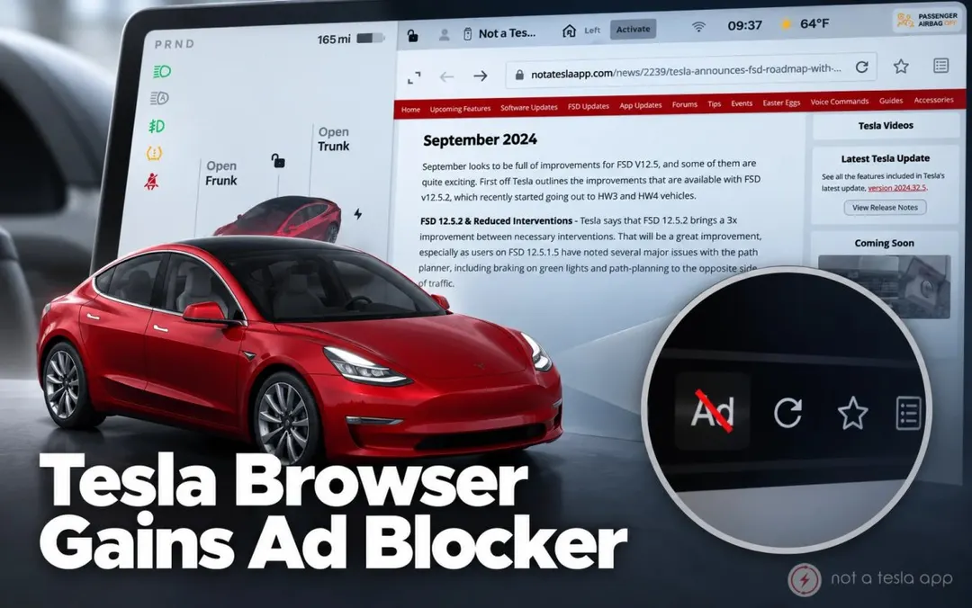 Tesla 2026.32: встроенный блокировщик рекламы и таймер подогрева сидений