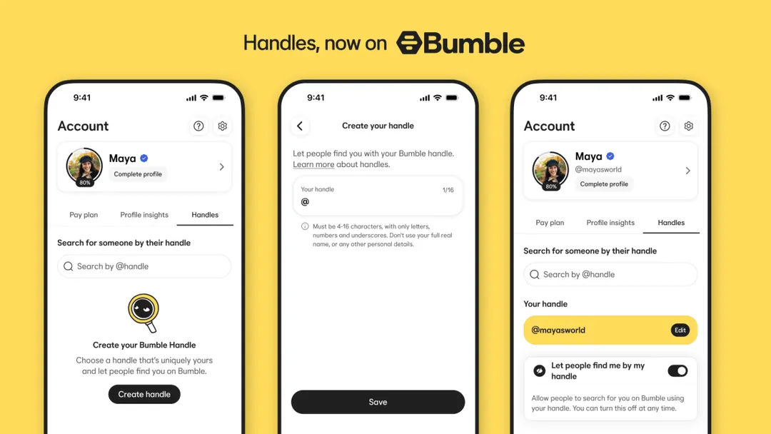 Bumble запустила уникальные хэндлы для знакомств