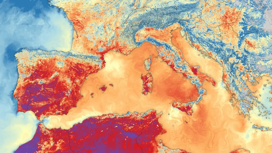 ESA показала снимок Sentinel-3B с рекордной жарой в Европе