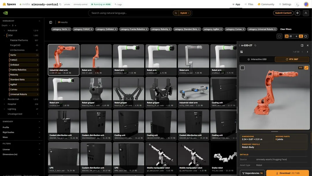 NVIDIA открыла бесплатную библиотеку SimReady Central с 3D-ассетами для симуляций