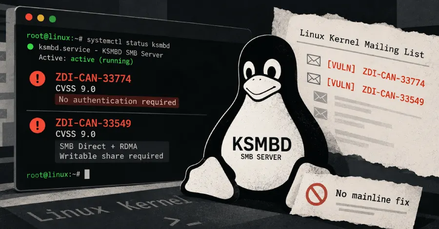 В KSMBD ядра Linux нашли две RCE-уязвимости с рейтингом 9.0