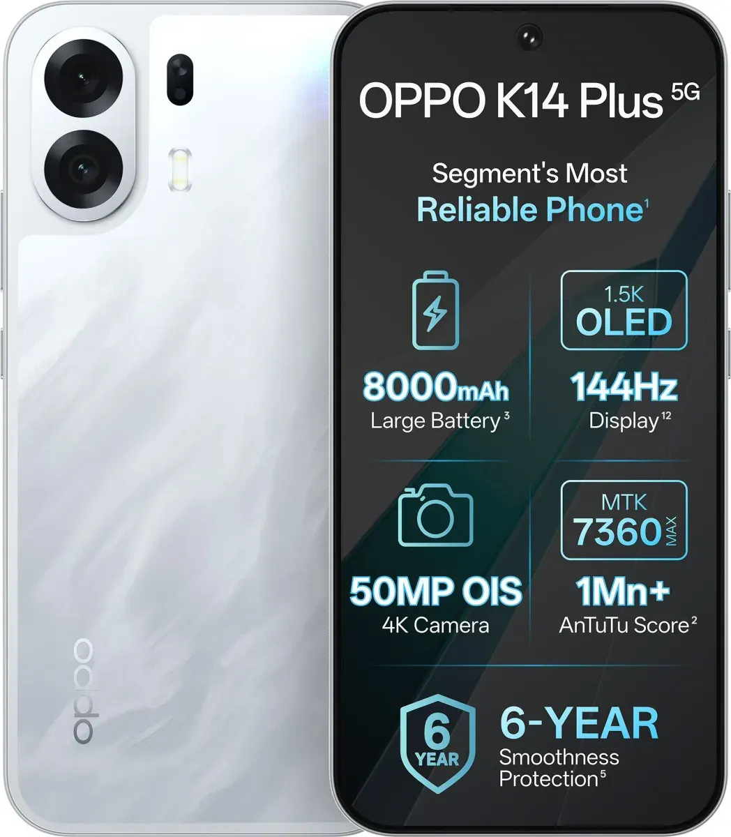 OPPO K14 Plus выходит в Индии: батарея 8000 мАч и экран 144 Гц