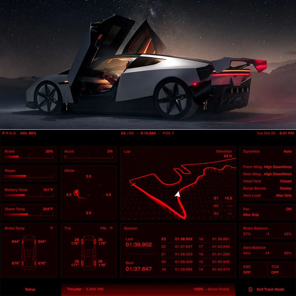 Интерфейс Tesla Roadster показали в стиле кабины истребителя