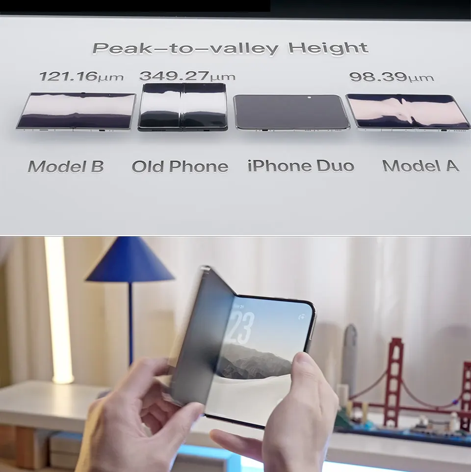 Тест: складка iPhone Duo выросла до 167 мкм после 3000 сгибаний
