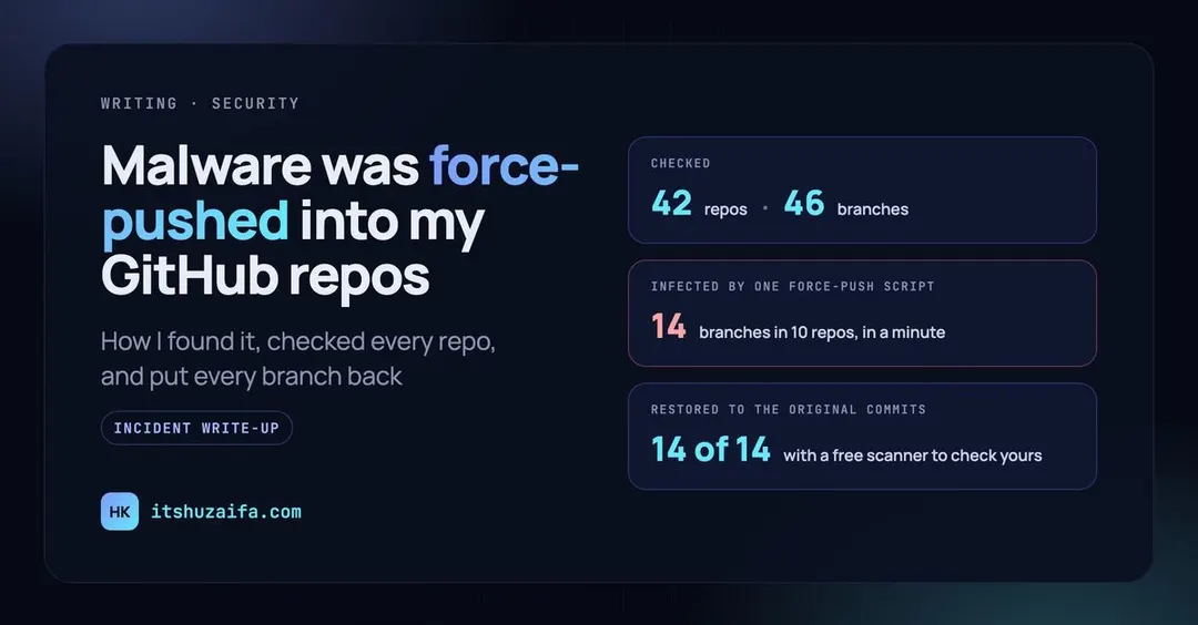 Хакеры через force-push внедрили вредоносный код в 10 GitHub-репозиториев разработчика