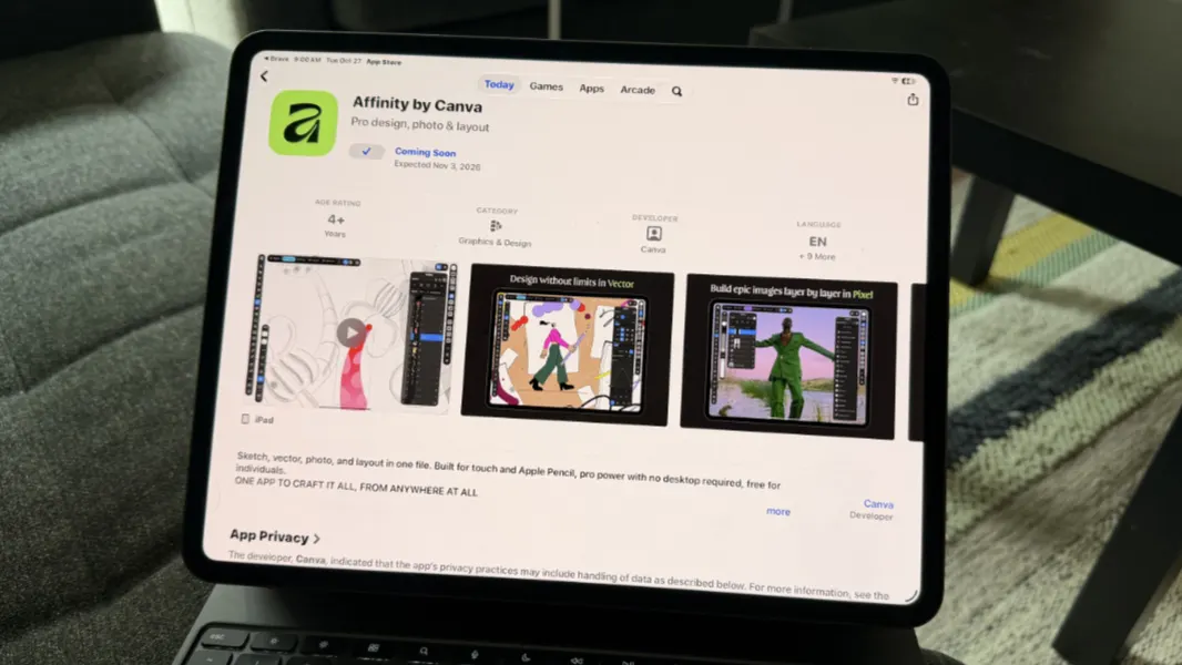 Affinity для iPad выйдет 3 ноября бесплатно