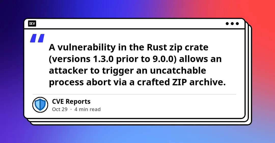 В Rust-крейте zip нашли уязвимость с прерыванием процесса
